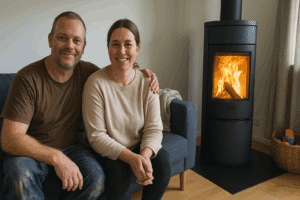 Ein tolles Paar freut sich über ihren neuen Ofen